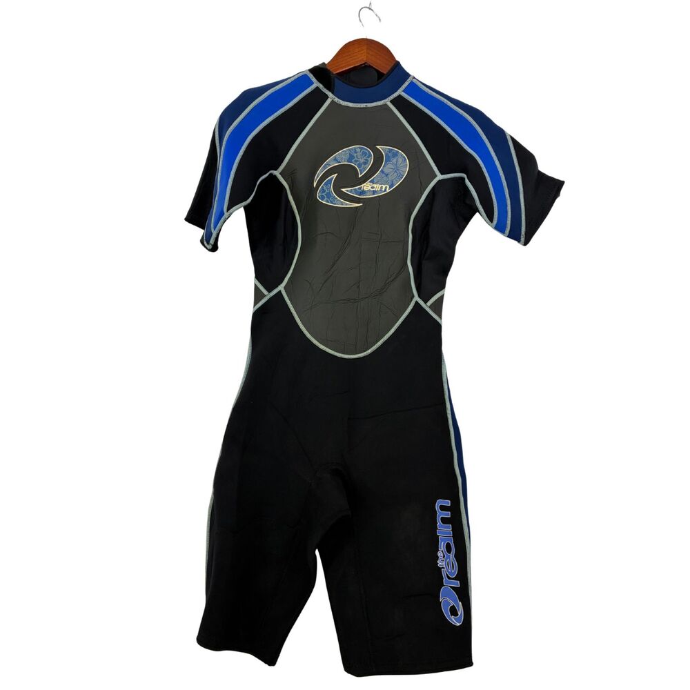 O'Ream Shorty Wetsuit Size 12 Black Blue Gray Short Sleeve Neoprene Surf Dive